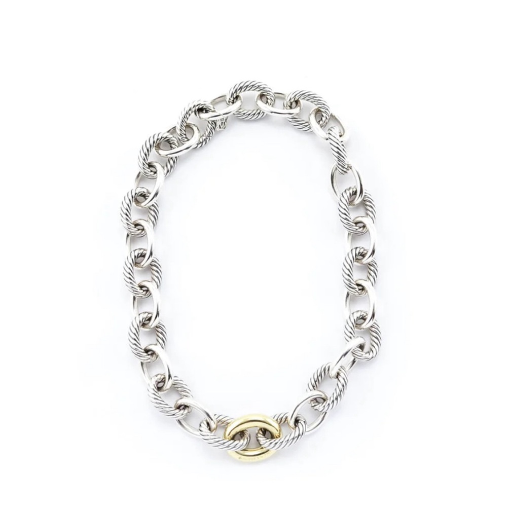 David Yurman extra Large oval link necklace with one gold link